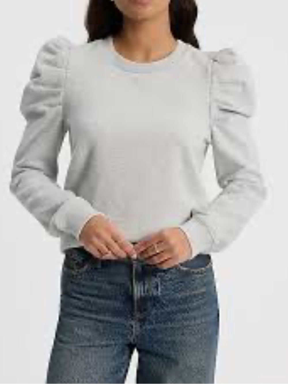 Express Gray Puff Shoulder Crewneck Sweater